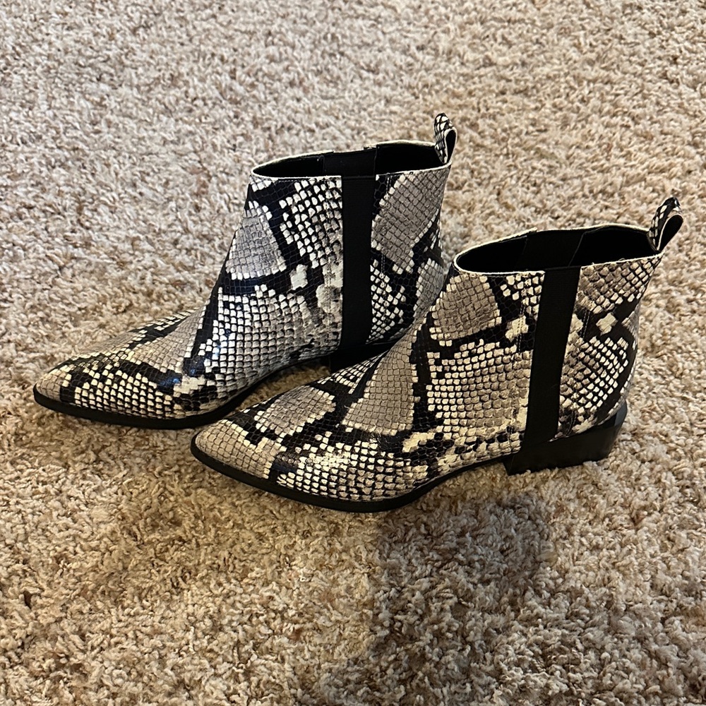 Marc Fisher Snakeskin Ankle Boots - Black and White